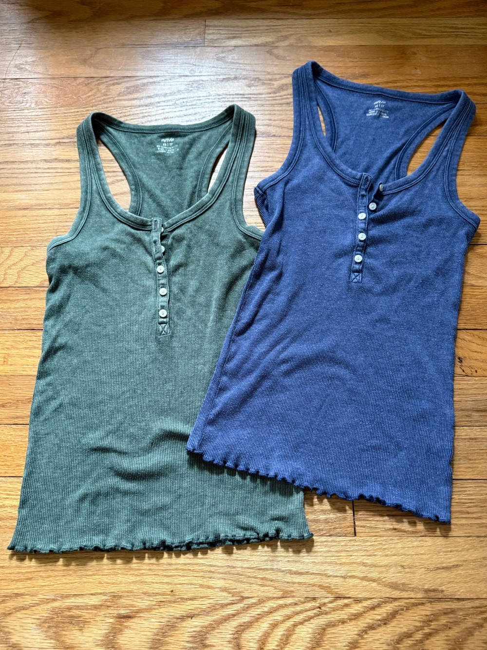 aerie Ribbed Henley Tank Tops in Olive Green and Navy Blue